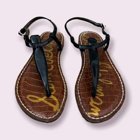 Sam Edelman Gigi Sandals Black Brown Thong Patent Leather Flats Womens Size 4 - Picture 3 of 7